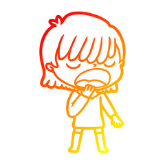 warm gradient line drawing cartoon woman talking loudly