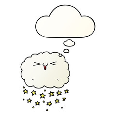 happy cartoon cloud and thought bubble in smooth gradient style