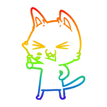 recommend clip art: rainbow gradient line drawing cartoon cat hissing
