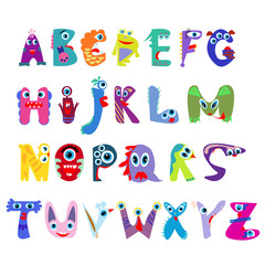 Monsters alphabet. Colorful hand drawn alphabet. Vector set of creative cartoon letters. For children and holiday projects.