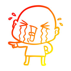 warm gradient line drawing cartoon crying bald man