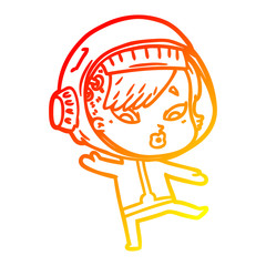 warm gradient line drawing cartoon astronaut woman