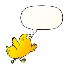 cartoon happy bird and speech bubble in smooth gradient style