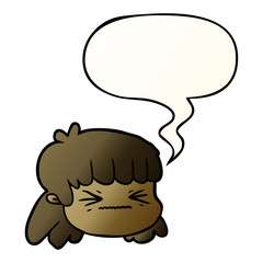 cartoon female face and speech bubble in smooth gradient style