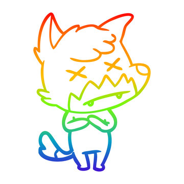 recommend clip art: rainbow gradient line drawing cartoon cross eyed fox