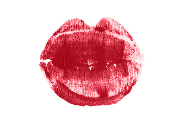 Lipstick kiss isolated on white background