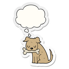 cartoon dog and thought bubble as a printed sticker