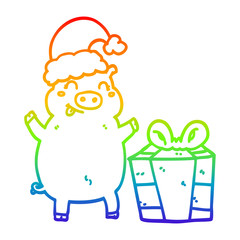 rainbow gradient line drawing cartoon happy christmas pig