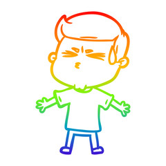 rainbow gradient line drawing cartoon man sweating