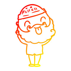 warm gradient line drawing man with beard sticking out tongue