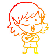warm gradient line drawing pretty cartoon elf girl