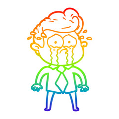 rainbow gradient line drawing cartoon crying man