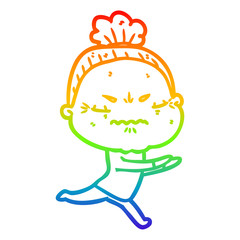 rainbow gradient line drawing cartoon annoyed old lady