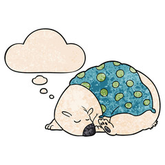 cartoon polar bear sleeping and thought bubble in grunge texture pattern style