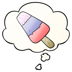 cartoon ice lolly and thought bubble in smooth gradient style