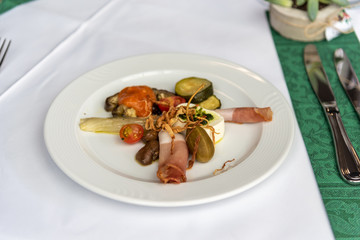plate with antipasti appetizers