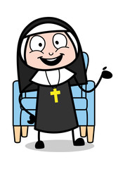 Standing and Gesturing with Hands - Cartoon Nun Lady Vector Illustration