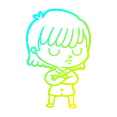 cold gradient line drawing cartoon woman