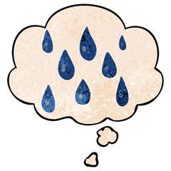 Naklejka premium cartoon raindrops and thought bubble in grunge texture pattern style