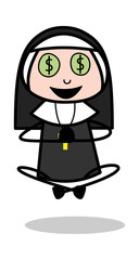 Money Chanting - Cartoon Nun Lady Vector Illustration