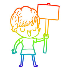 rainbow gradient line drawing cartoon woman talking