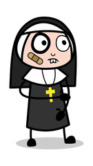 Fototapeta premium Injured Woman - Cartoon Nun Lady Vector Illustration