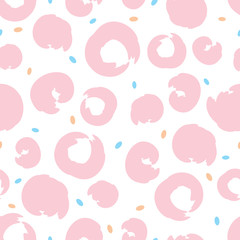 Seamless pattern with abstract pink round grunge circles and small elipse