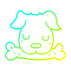 cold gradient line drawing cartoon dog with bone