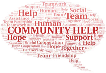 Community Help word cloud. Vector made with text only.