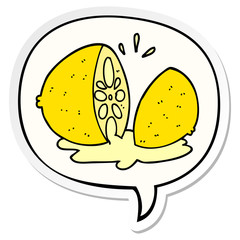 cartoon cut lemon and speech bubble sticker