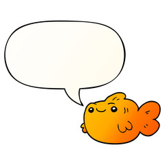 cartoon fish and speech bubble in smooth gradient style