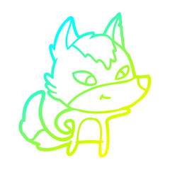 cold gradient line drawing friendly cartoon wolf