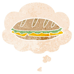 cartoon cheese sandwich and thought bubble in retro textured style