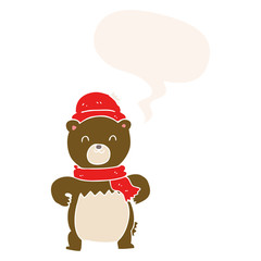 cute cartoon bear and speech bubble in retro style