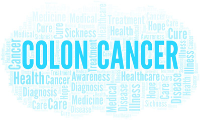 Colon Cancer word cloud. Vector made with text only.
