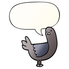 cartoon pigeon and speech bubble in smooth gradient style