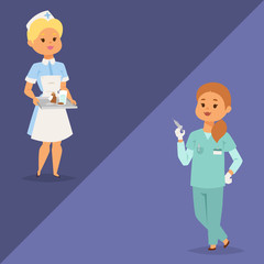 Doctor nurse character vector medical woman staff flat design hospital team people doctorate illustration.