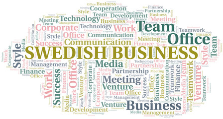 Obraz premium Swedish Business word cloud. Collage made with text only.
