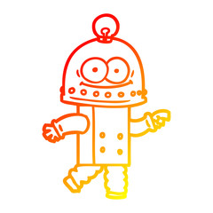 warm gradient line drawing happy carton robot with light bulb