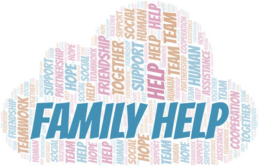 Obraz premium Family Help word cloud. Vector made with text only.