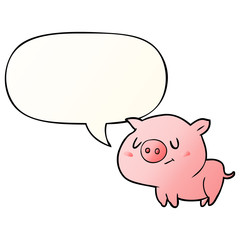 cute cartoon pig and speech bubble in smooth gradient style