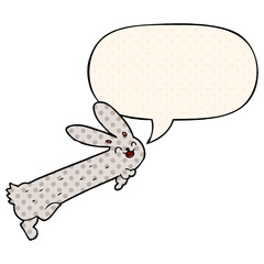 funny cartoon rabbit and speech bubble in comic book style