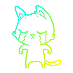 cold gradient line drawing crying cartoon cat