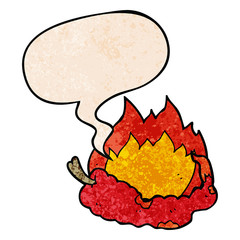 cartoon hot chili pepper and speech bubble in retro texture style