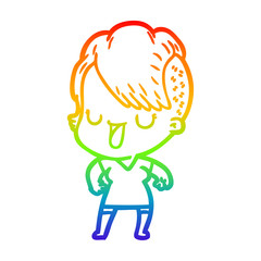 rainbow gradient line drawing cute cartoon girl with hipster haircut