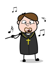 Playing Flute - Cartoon Priest Monk Vector Illustration