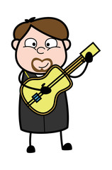 Playing Guitar - Cartoon Priest Monk Vector Illustration