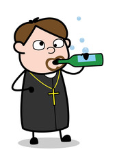 Drinking Wine - Cartoon Priest Monk Vector Illustration