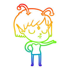 rainbow gradient line drawing cartoon alien girl