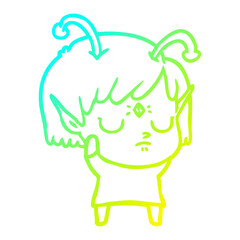 cold gradient line drawing cartoon alien girl